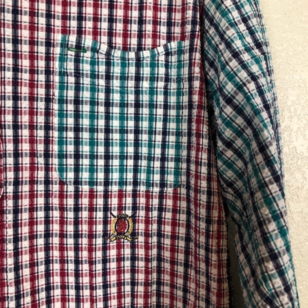 Tommy Hilfiger Vintage Check Long Sleeve Button Down Shirt Color Block Large - Picture 2 of 8